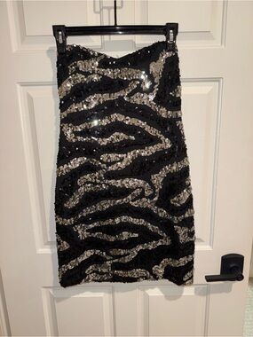 As U Wish Black and Silver Strapless Sequin Dress
